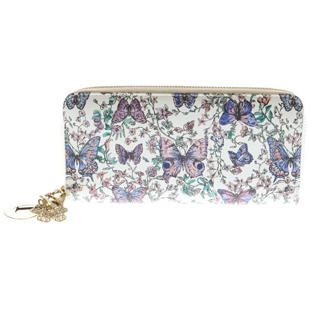 Christian Dior Lady Voyageur Zip Around Wallet Long White Leather